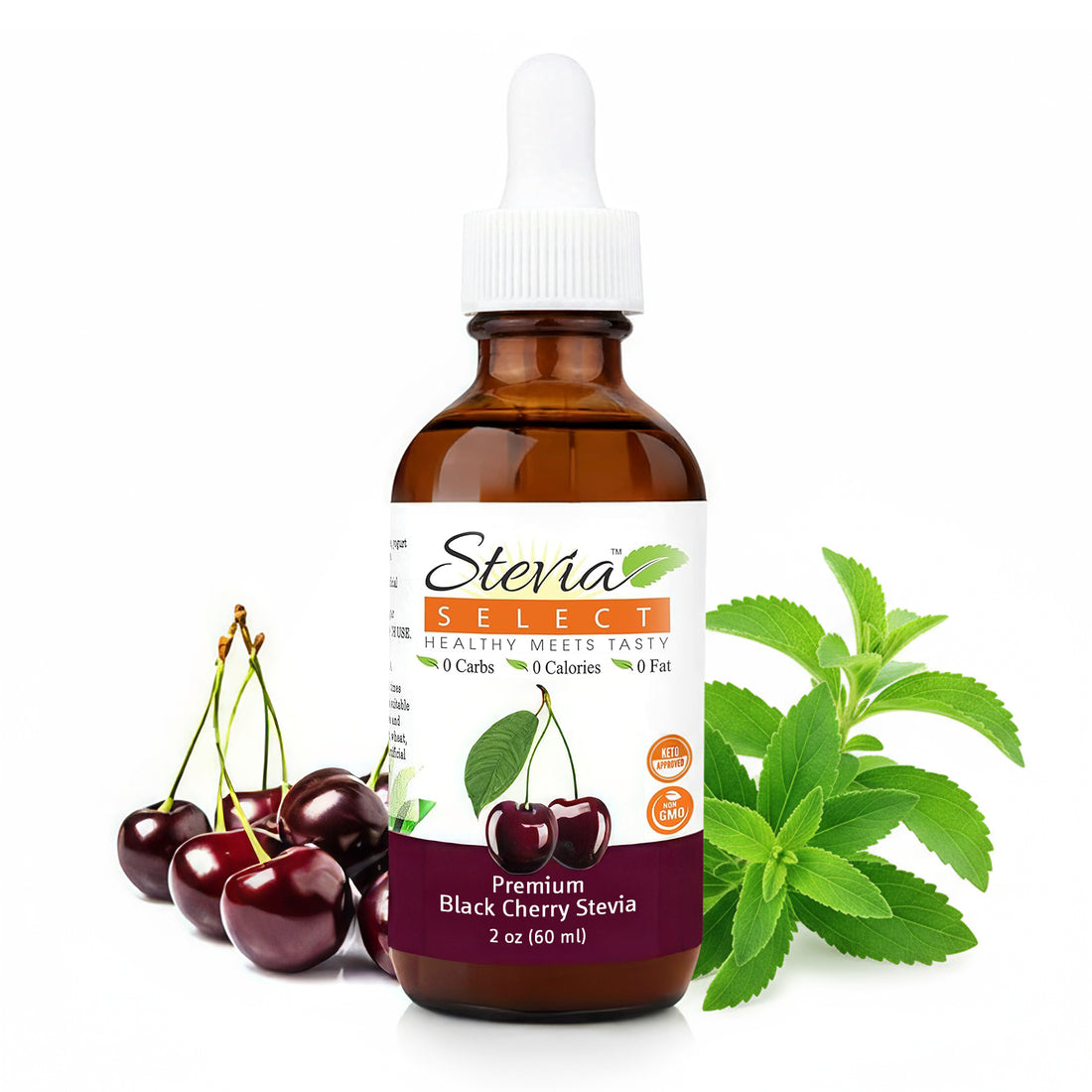 Stevia Liquid Black Cherry Keto Flavor Drops 2 oz - No Erythritol