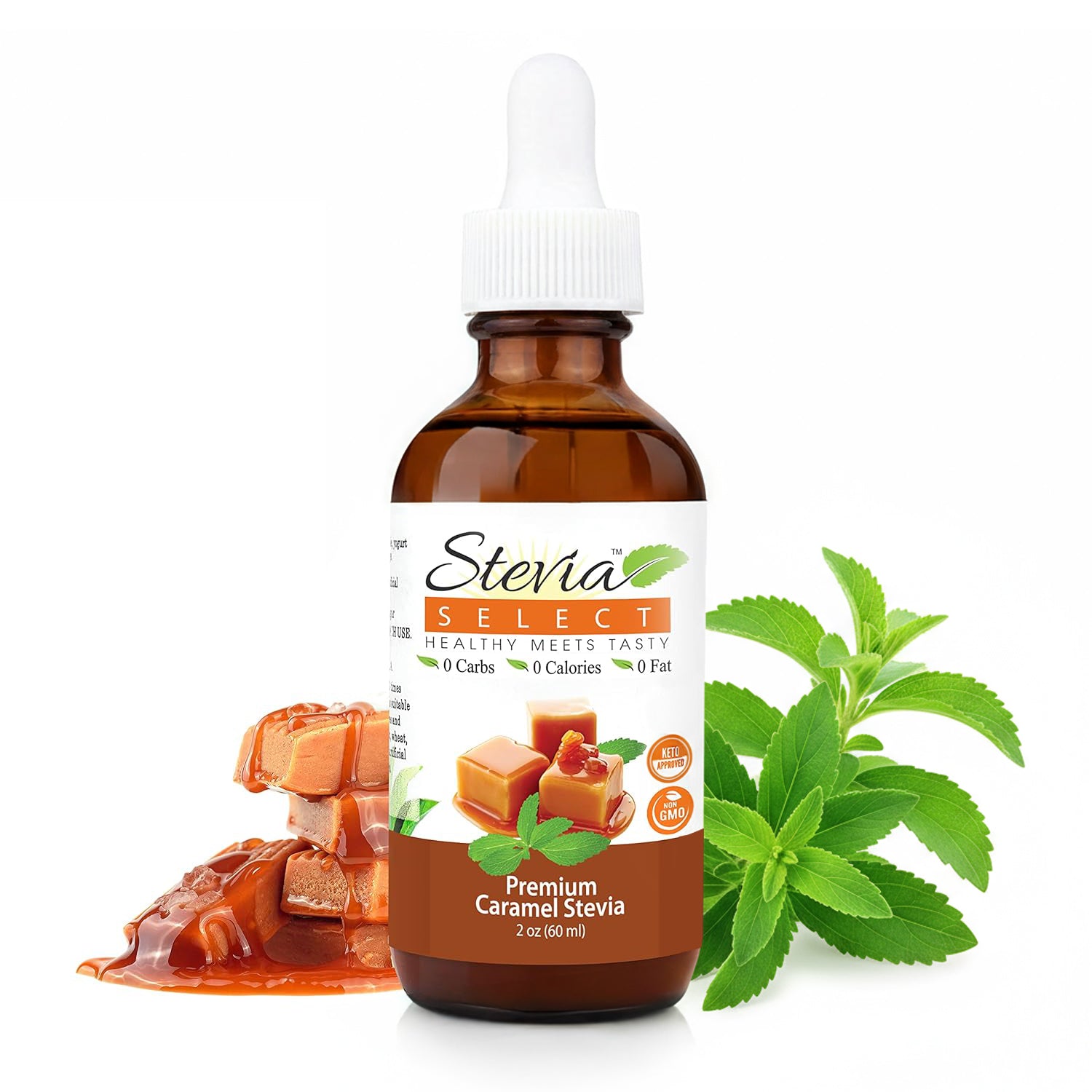 Stevia Liquid Caramel Keto Flavor Drops 2 oz - No Erythritol