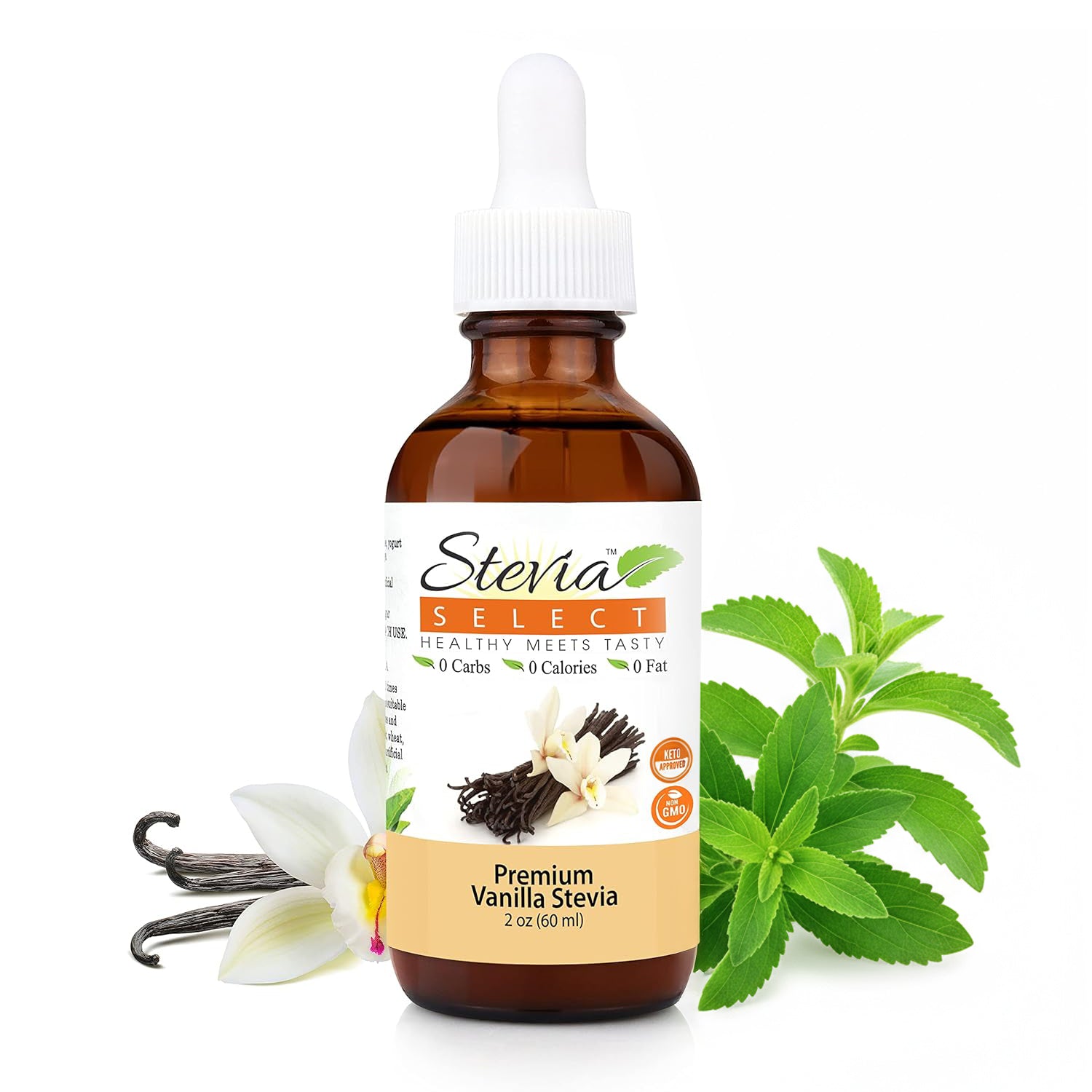 Stevia Liquid Vanilla Keto Flavor Drops 2 oz - No Erythritol