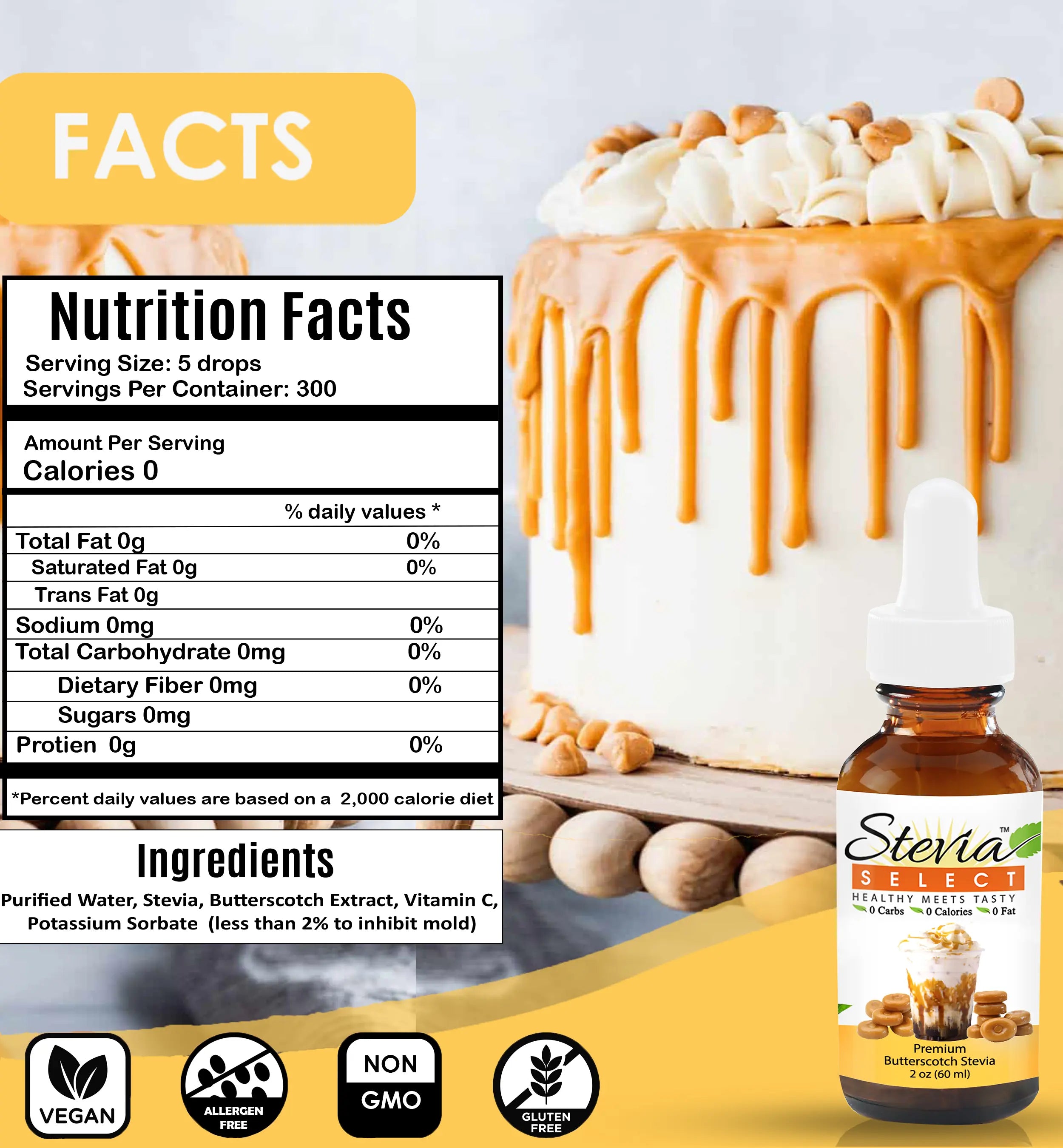 Stevia Liquid Butterscotch Keto Flavor Drops 2 oz - No Erythritol