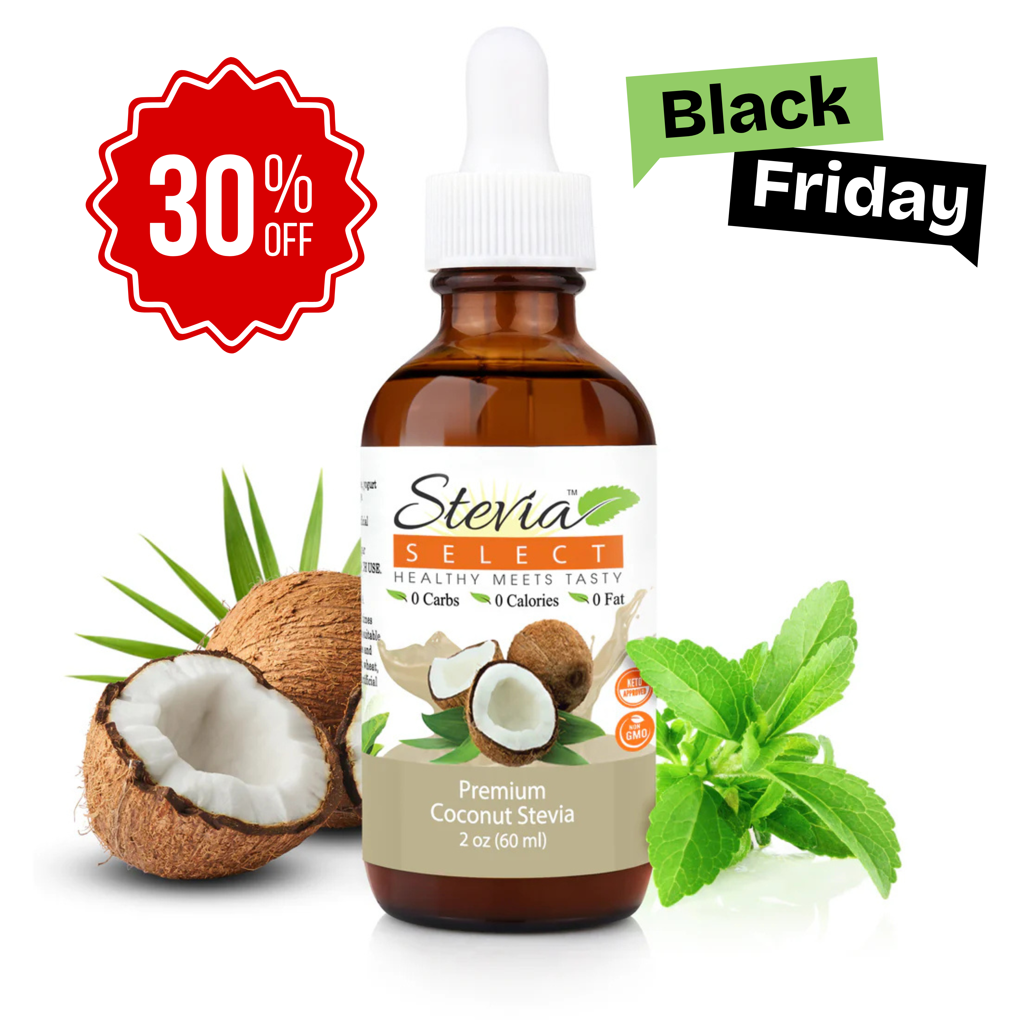 Stevia Liquid Coconut Keto Flavor Drops 2 oz - No erythritol