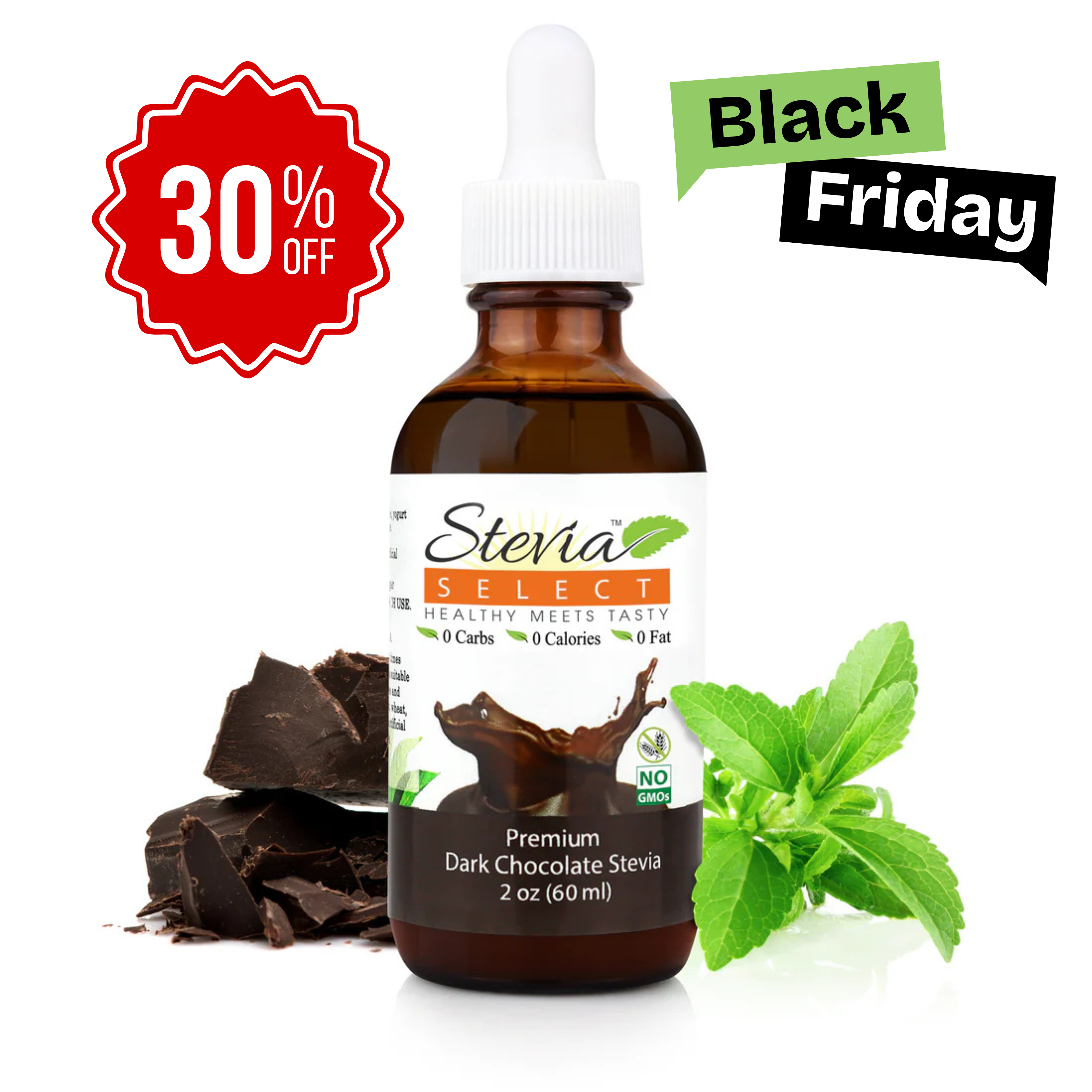 Stevia Liquid Dark Chocolate Keto Flavor Drops 2 oz - No Erythritol