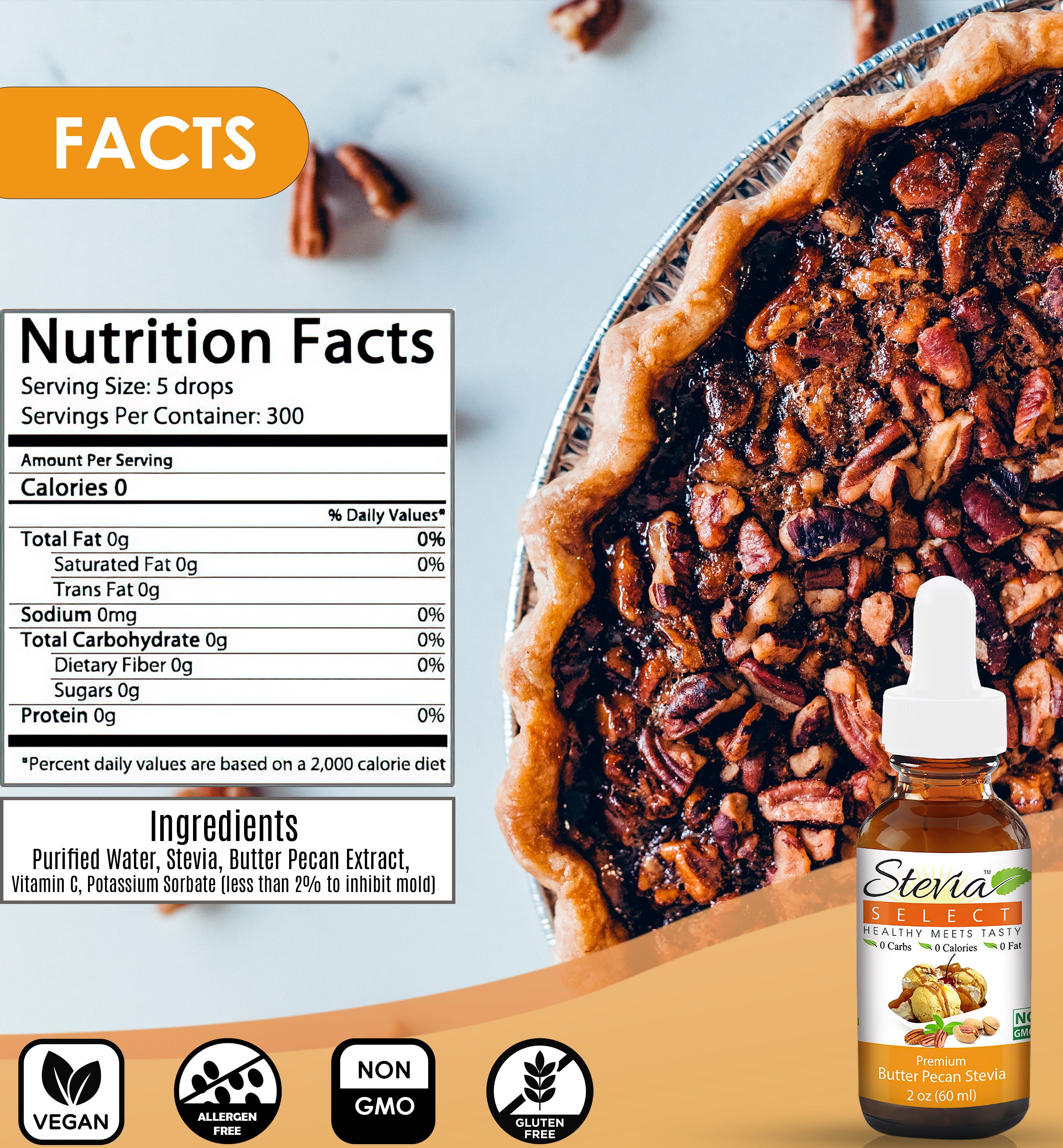 Stevia Liquid Butter Pecan Keto Flavor Drops 2 oz - No Erythritol