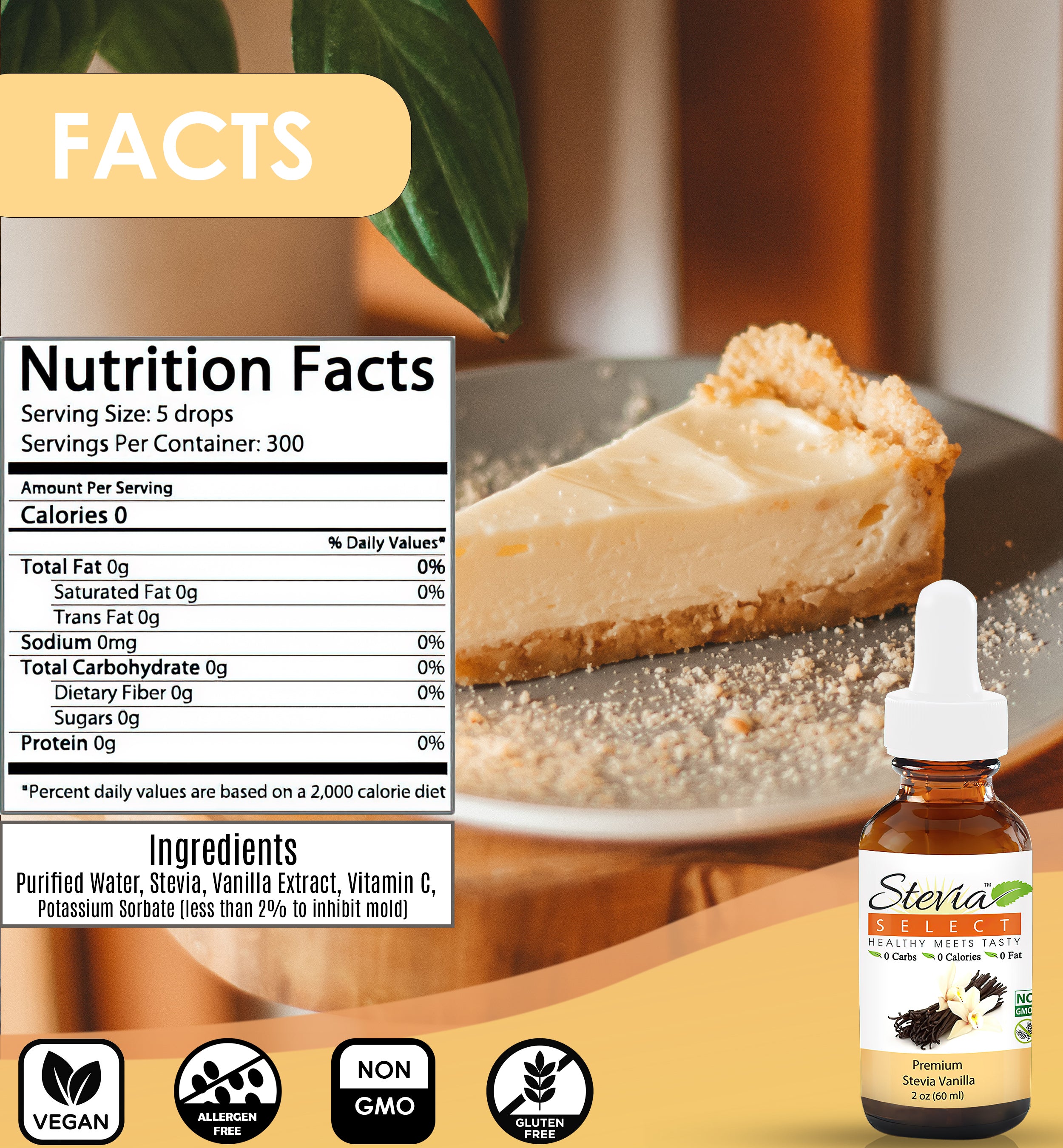 Stevia Liquid Vanilla Keto Flavor Drops 2 oz - No Erythritol