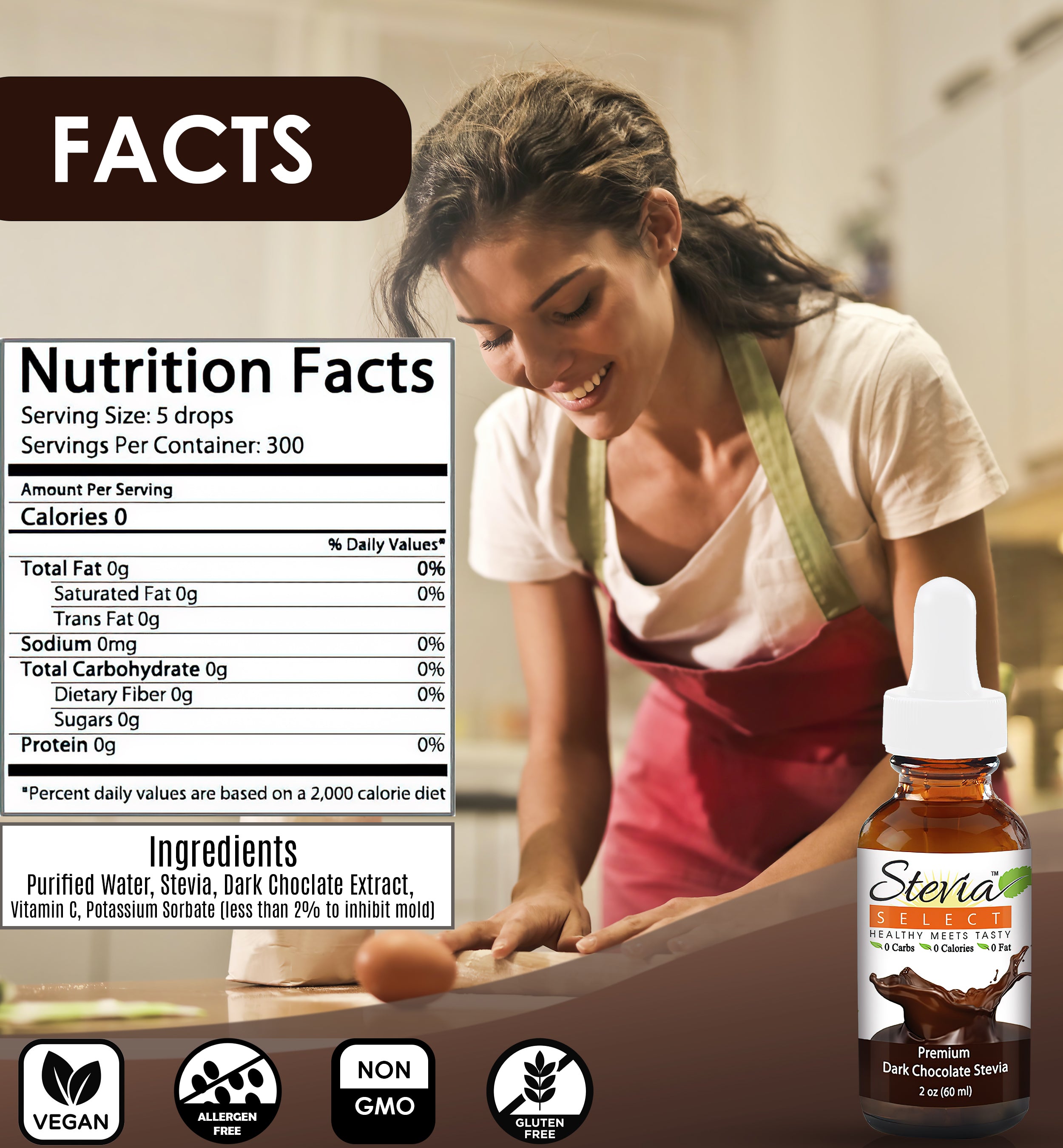 Stevia Liquid Dark Chocolate Keto Flavor Drops 2 oz - No Erythritol