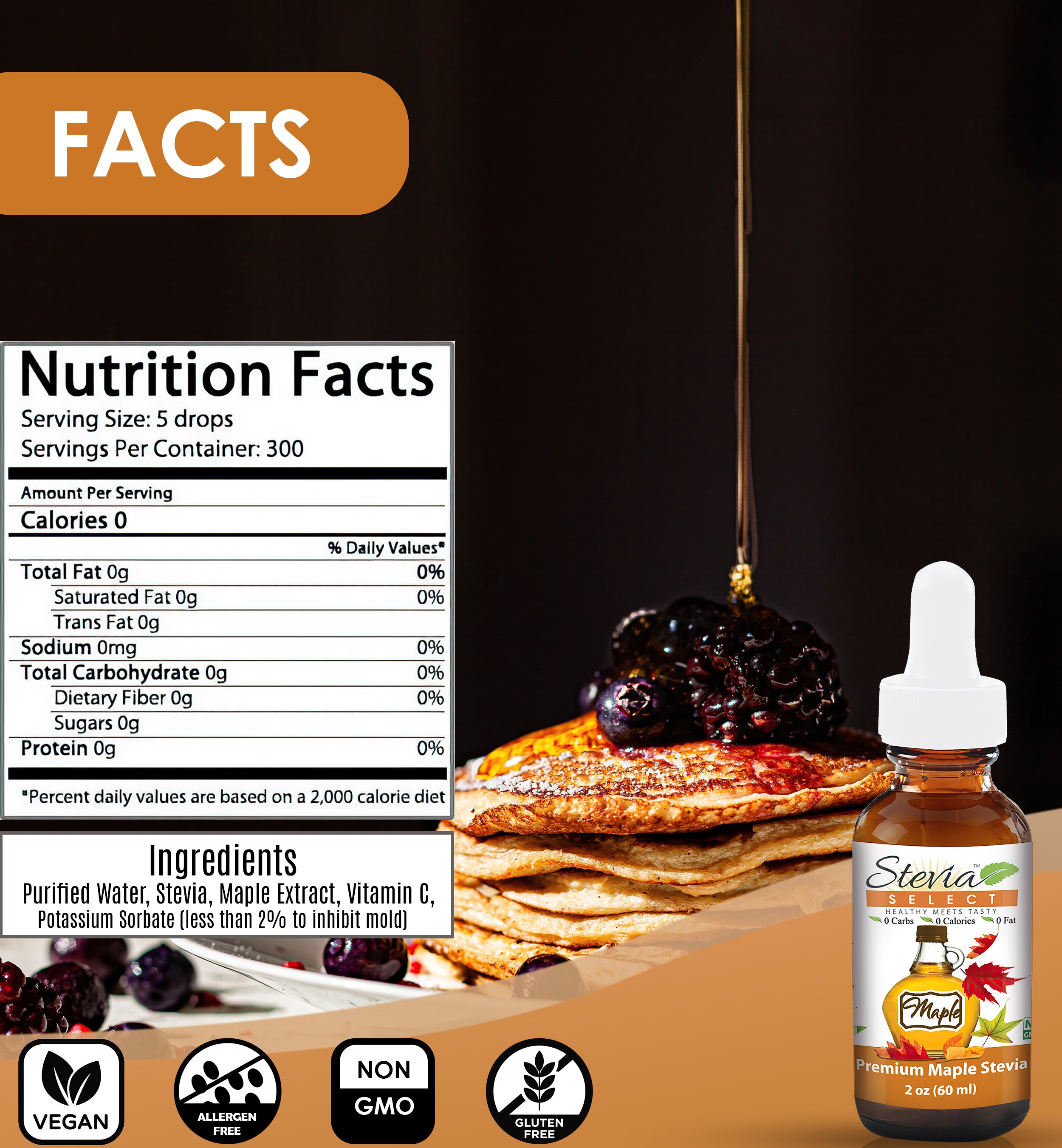 Stevia Liquid Maple Keto Flavor Drops 2 oz - No Erythritol