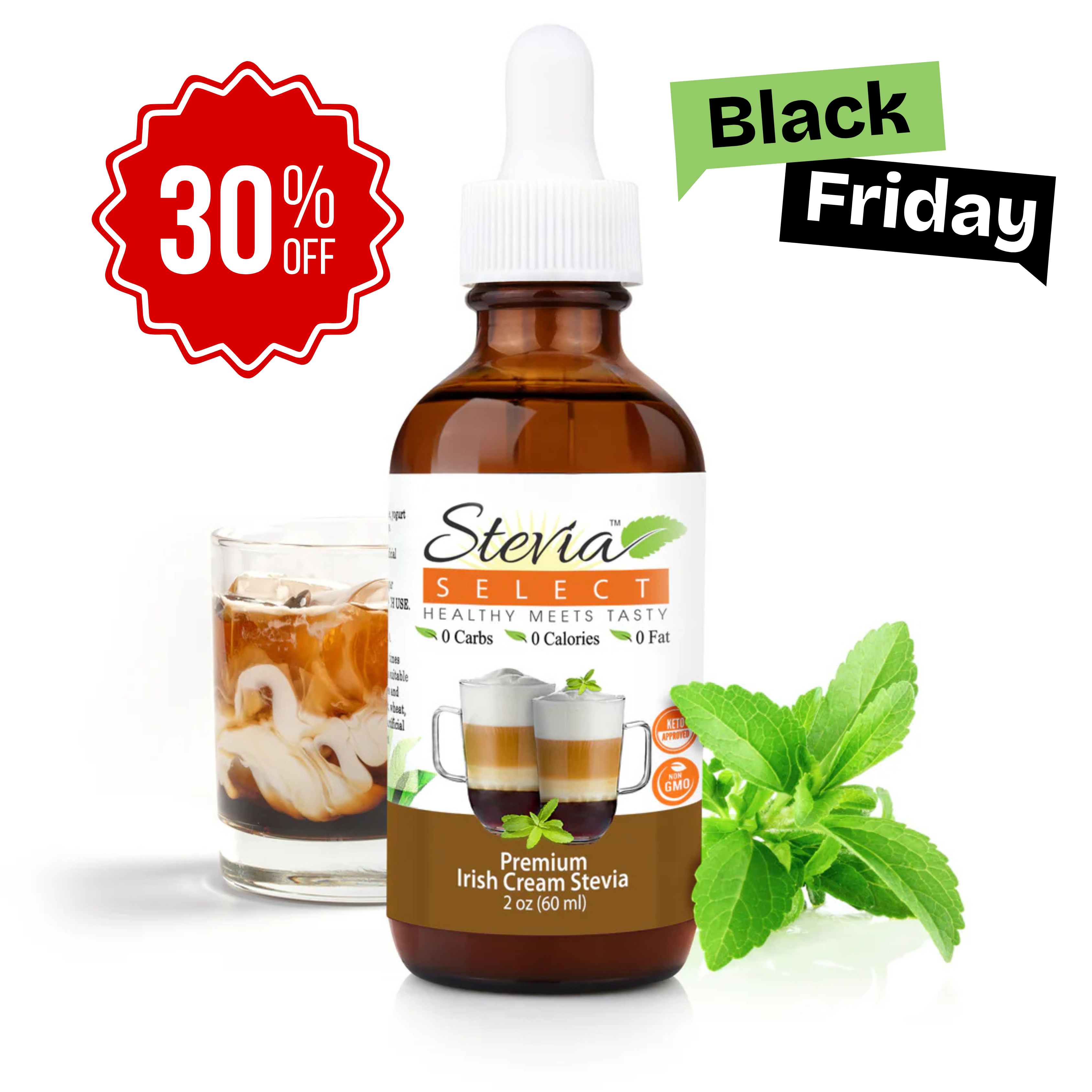 Stevia Liquid Irish Cream Keto Flavor Drops 2 oz. - No Erythritol