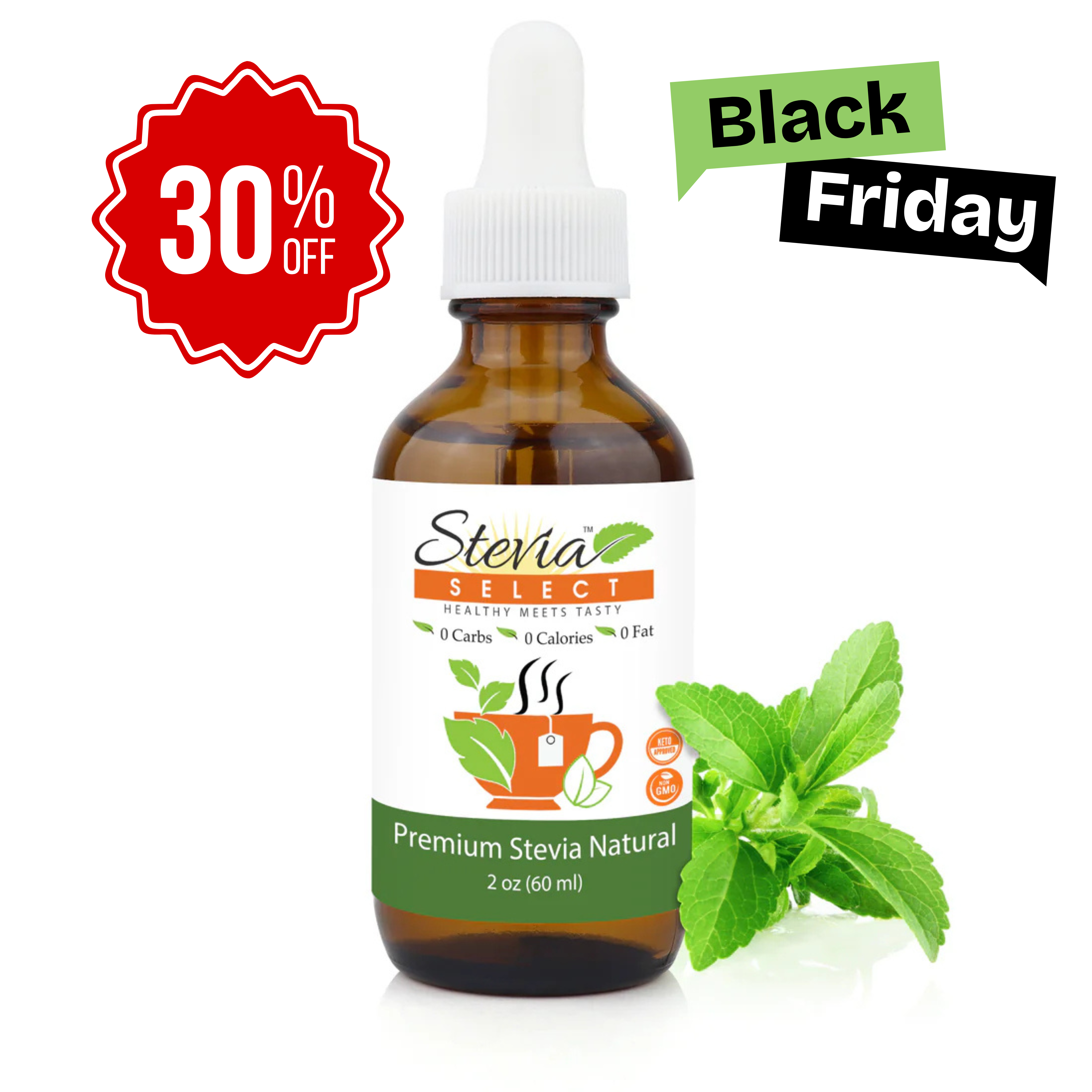 Stevia Liquid Plain Keto Flavor Drops - 2 oz