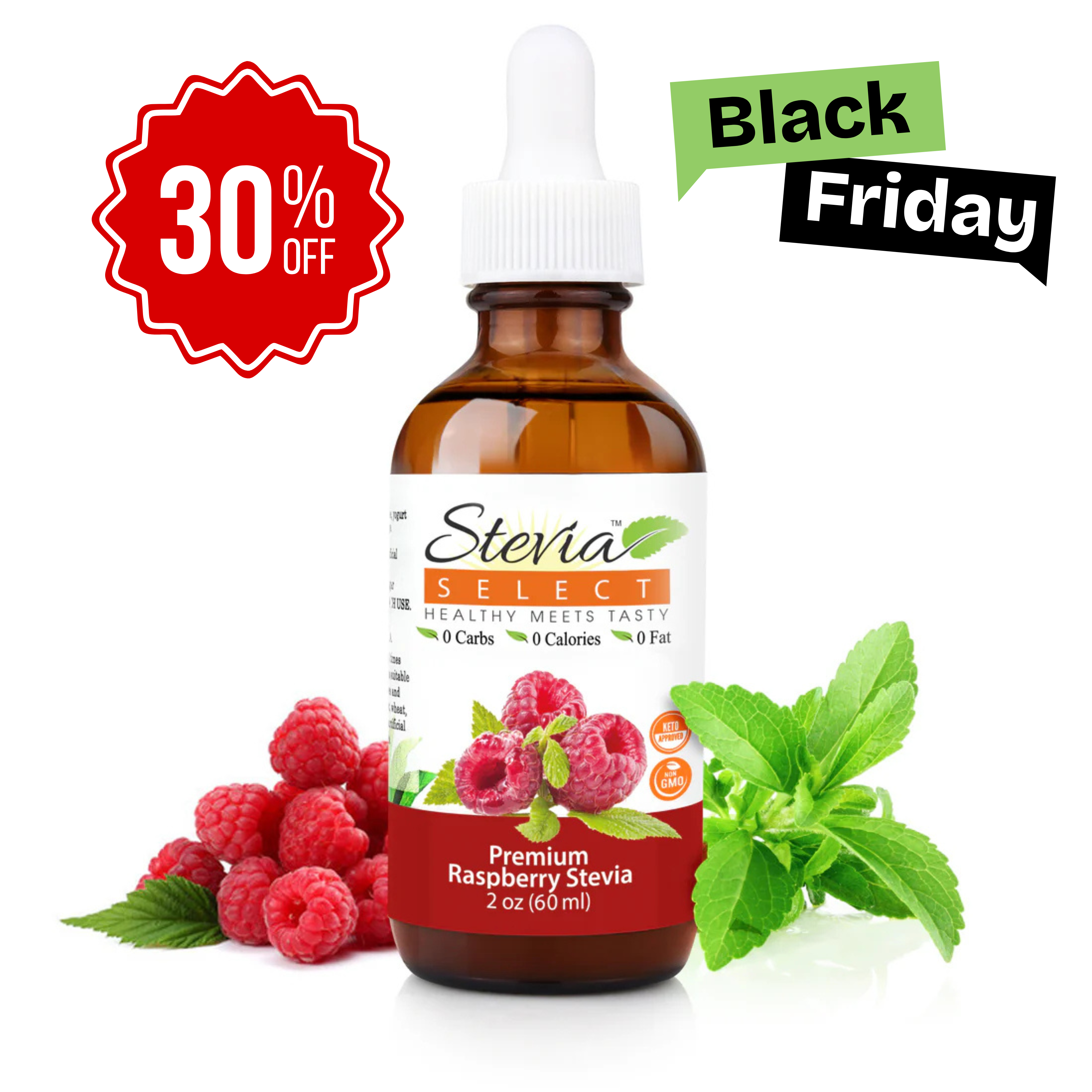 Stevia Liquid Raspberry Keto Flavor Drops 2 oz - No Erythritol