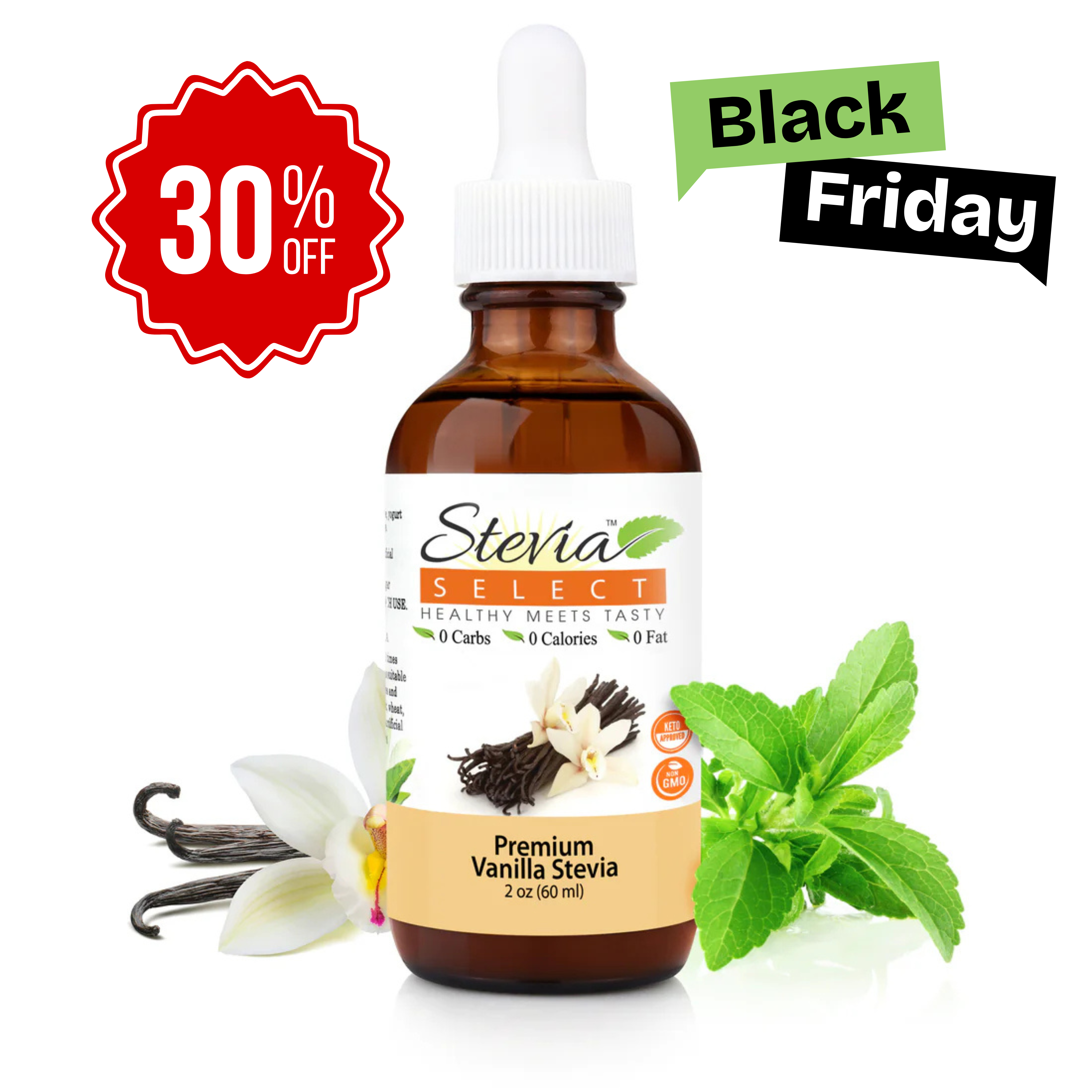 Stevia Liquid Vanilla Keto Flavor Drops 2 oz - No Erythritol