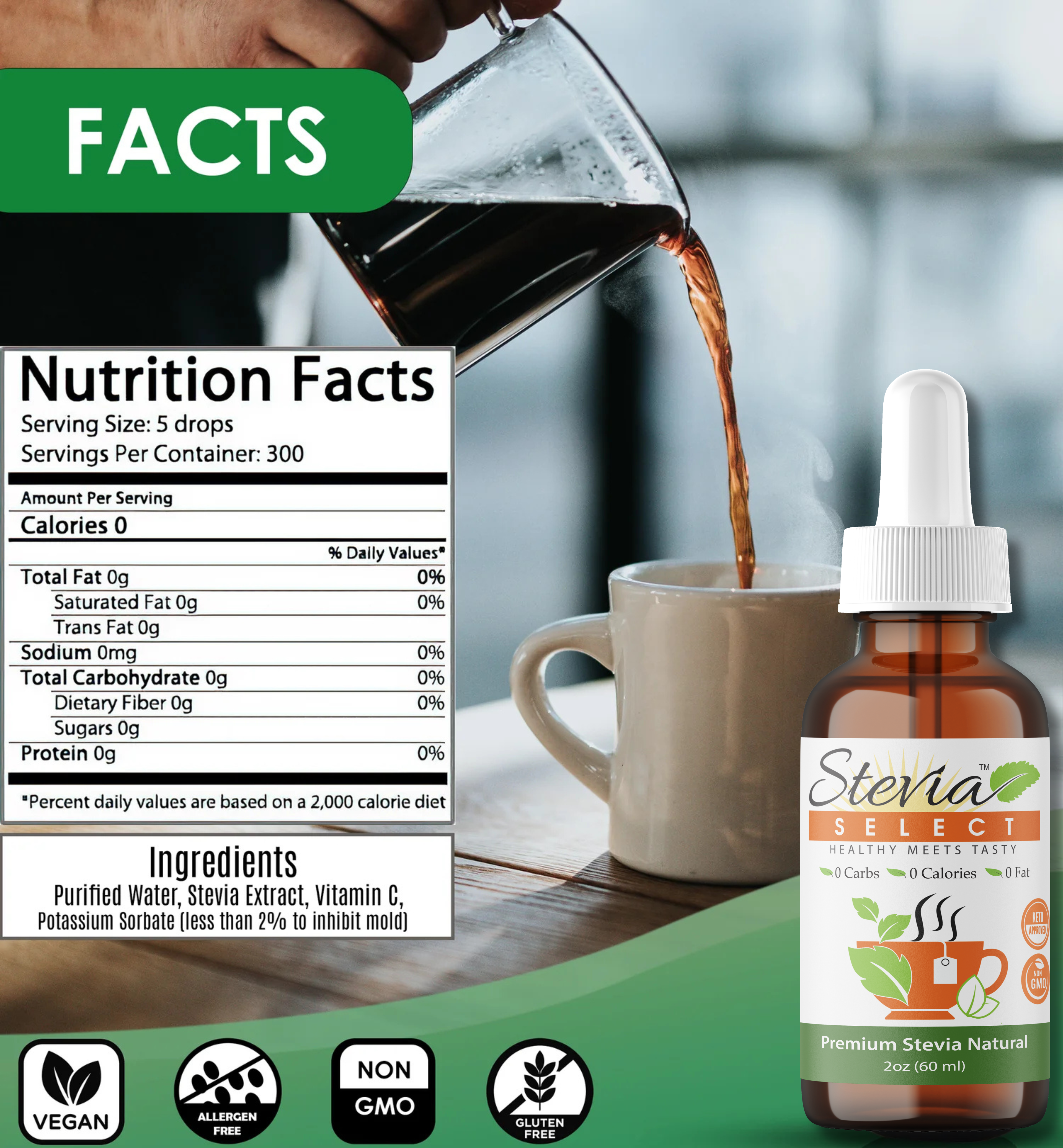 Stevia Liquid Plain Keto Flavor Drops 2 oz - No Erythritol