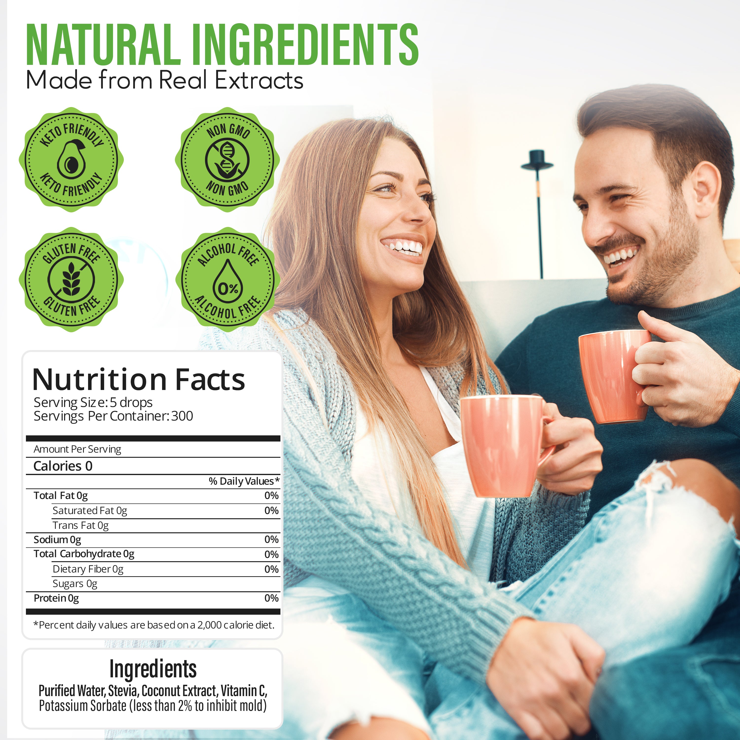 Stevia Liquid Coconut Keto Flavor Drops 2 oz - No erythritol