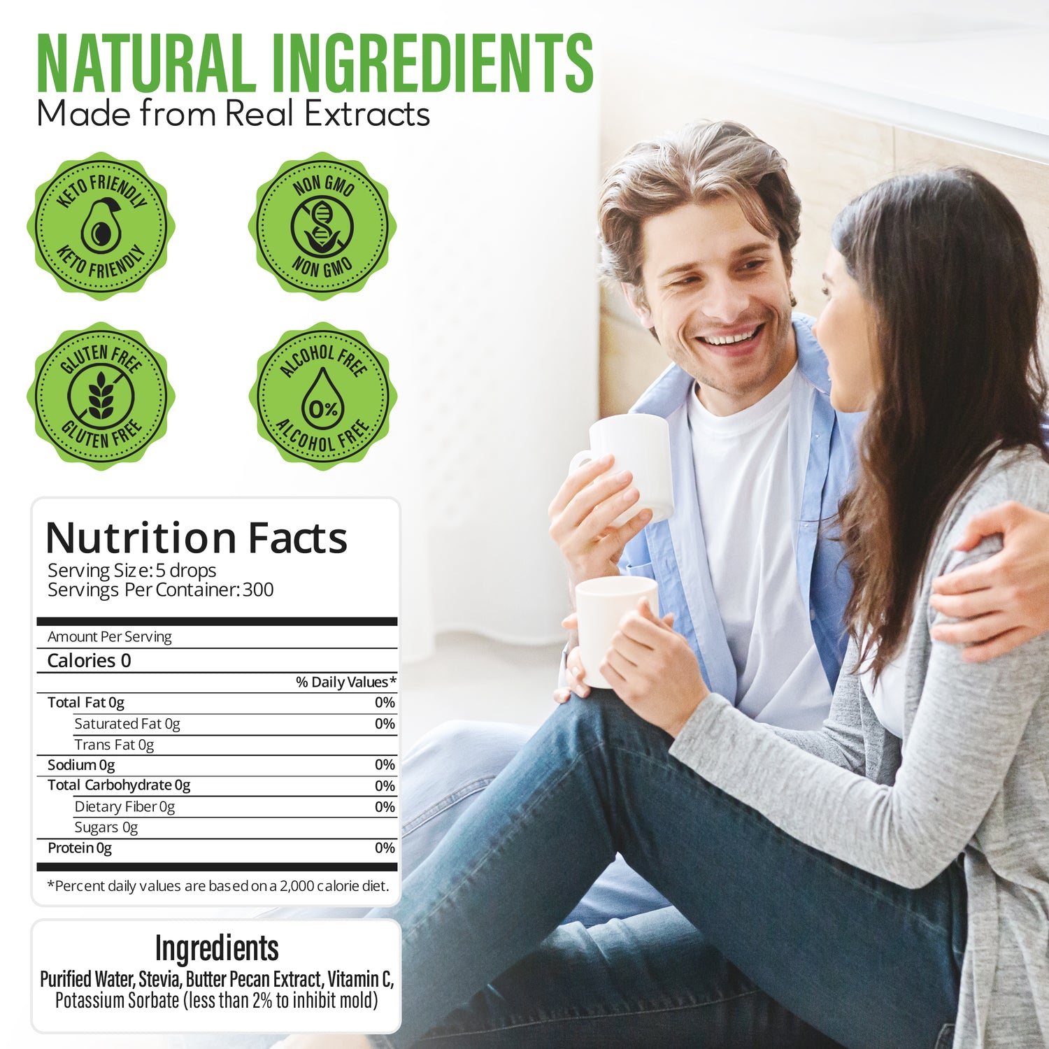 Stevia Liquid Butter Pecan Keto Flavor Drops 2 oz - No Erythritol