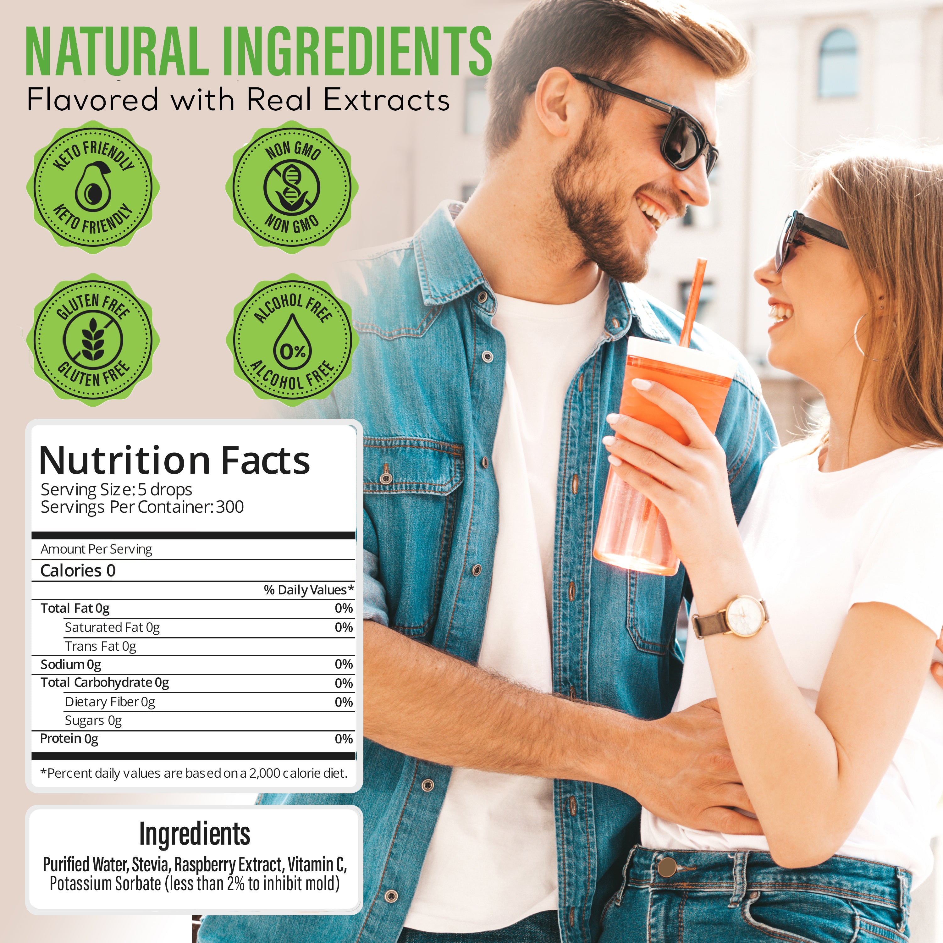 Stevia Liquid Raspberry Keto Flavor Drops 2 oz - No Erythritol