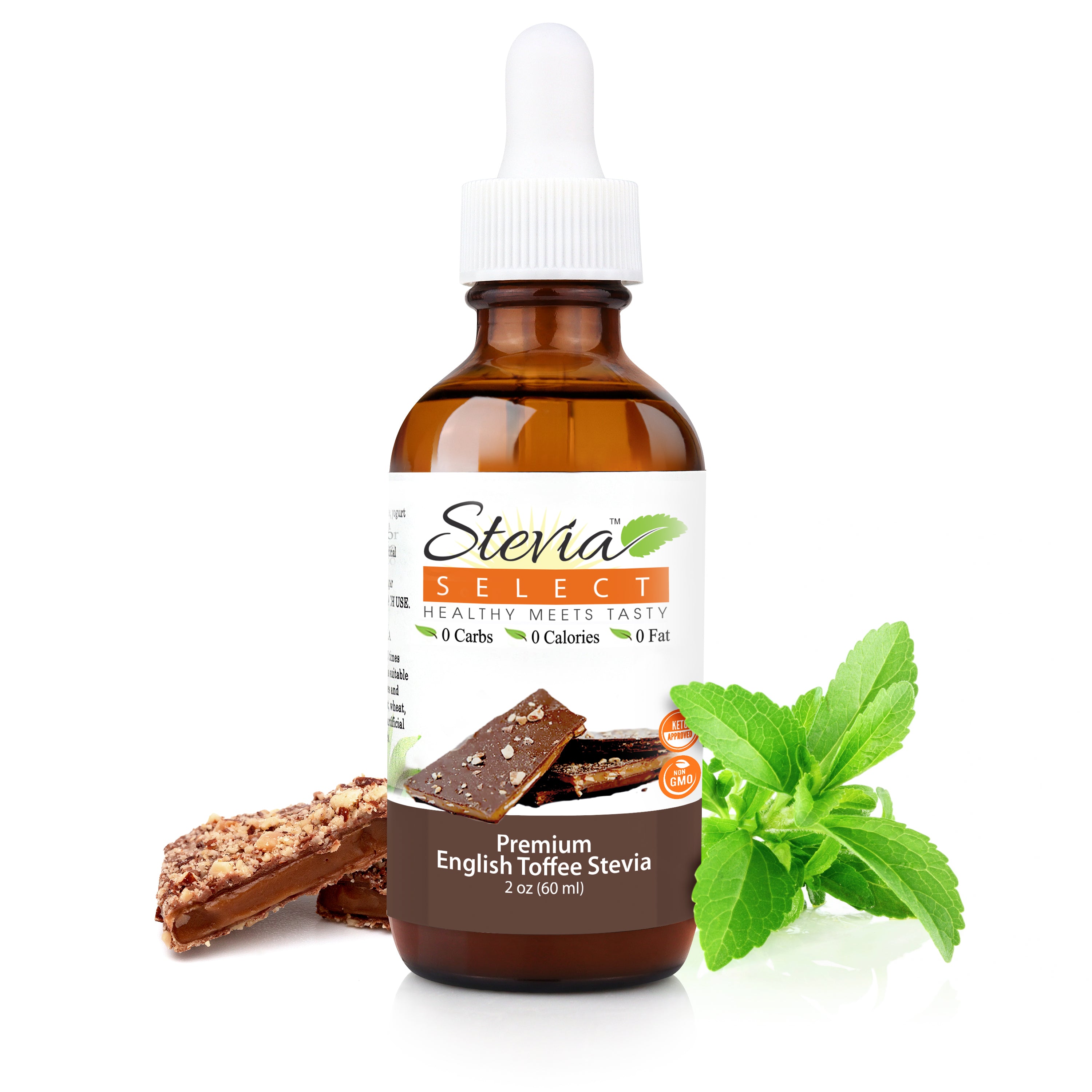 Stevia Liquid English Toffee Keto Flavor Drops 2 oz - No Erythritol