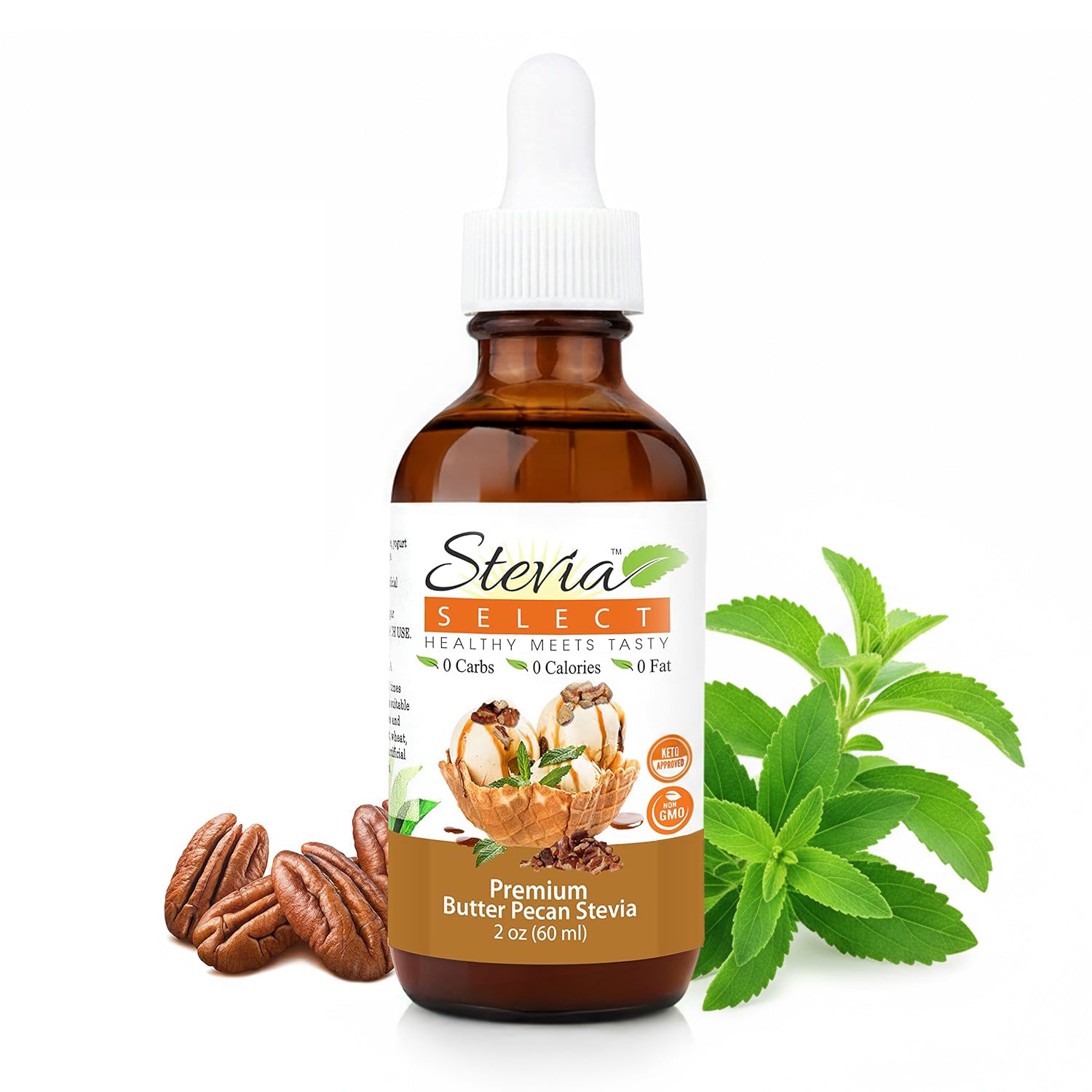 Stevia Liquid Butter Pecan Keto Flavor Drops 2 oz - No Erythritol