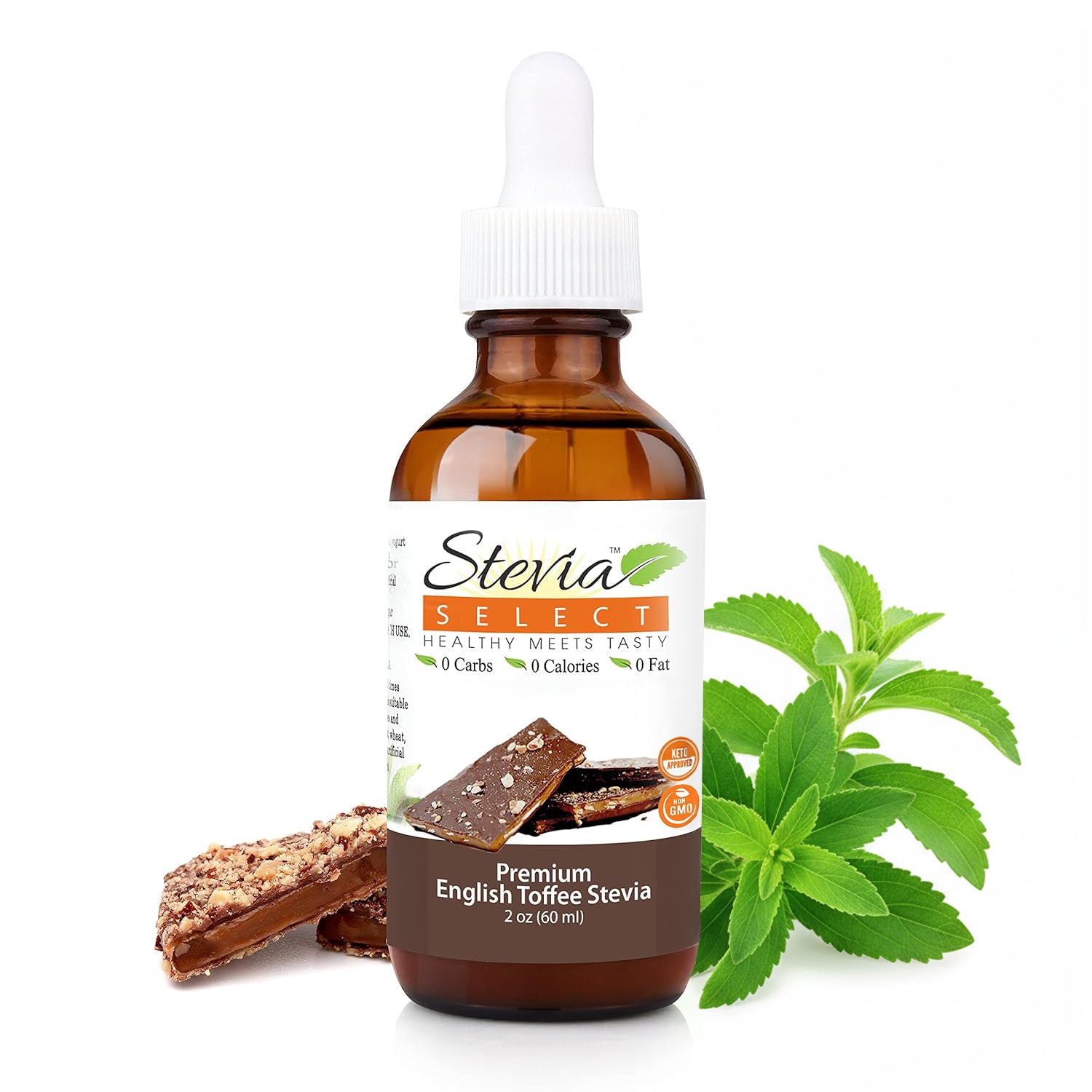 Stevia Liquid English Toffee Keto Flavor Drops 2 oz - No Erythritol