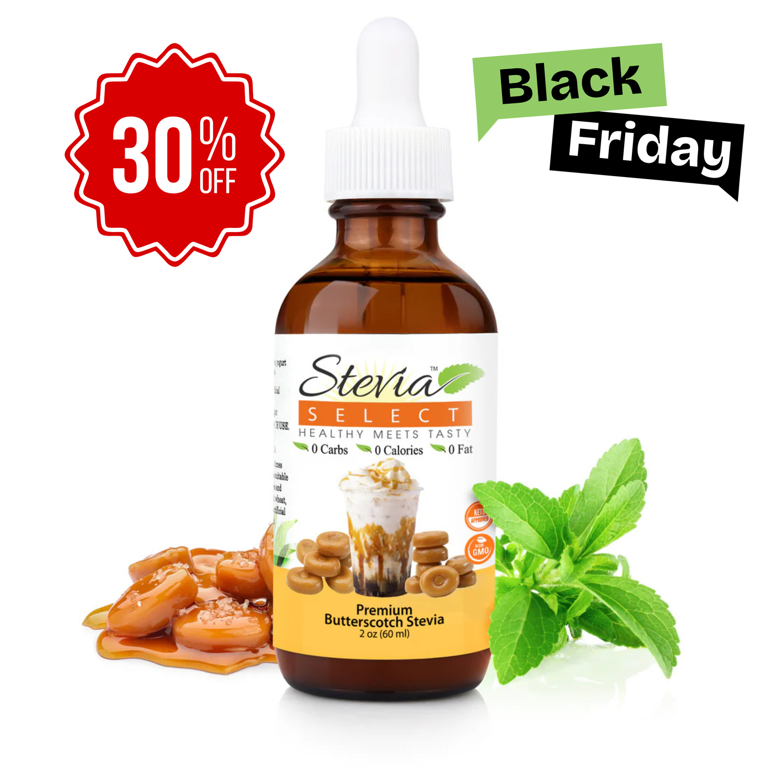 Stevia Liquid Butterscotch Keto Flavor Drops 2 oz - No Erythritol