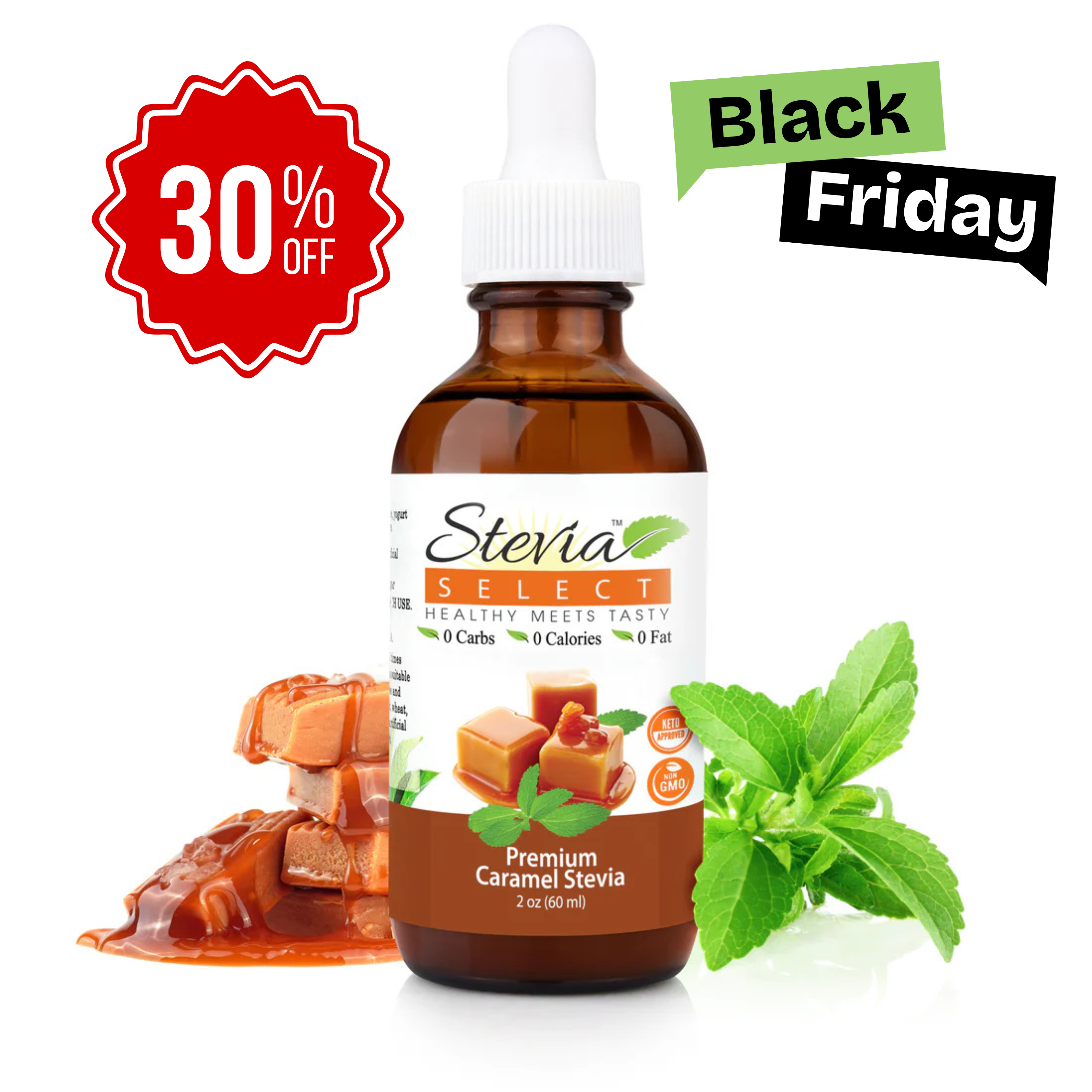 Stevia Liquid Caramel Keto Flavor Drops 2 oz - No Erythritol