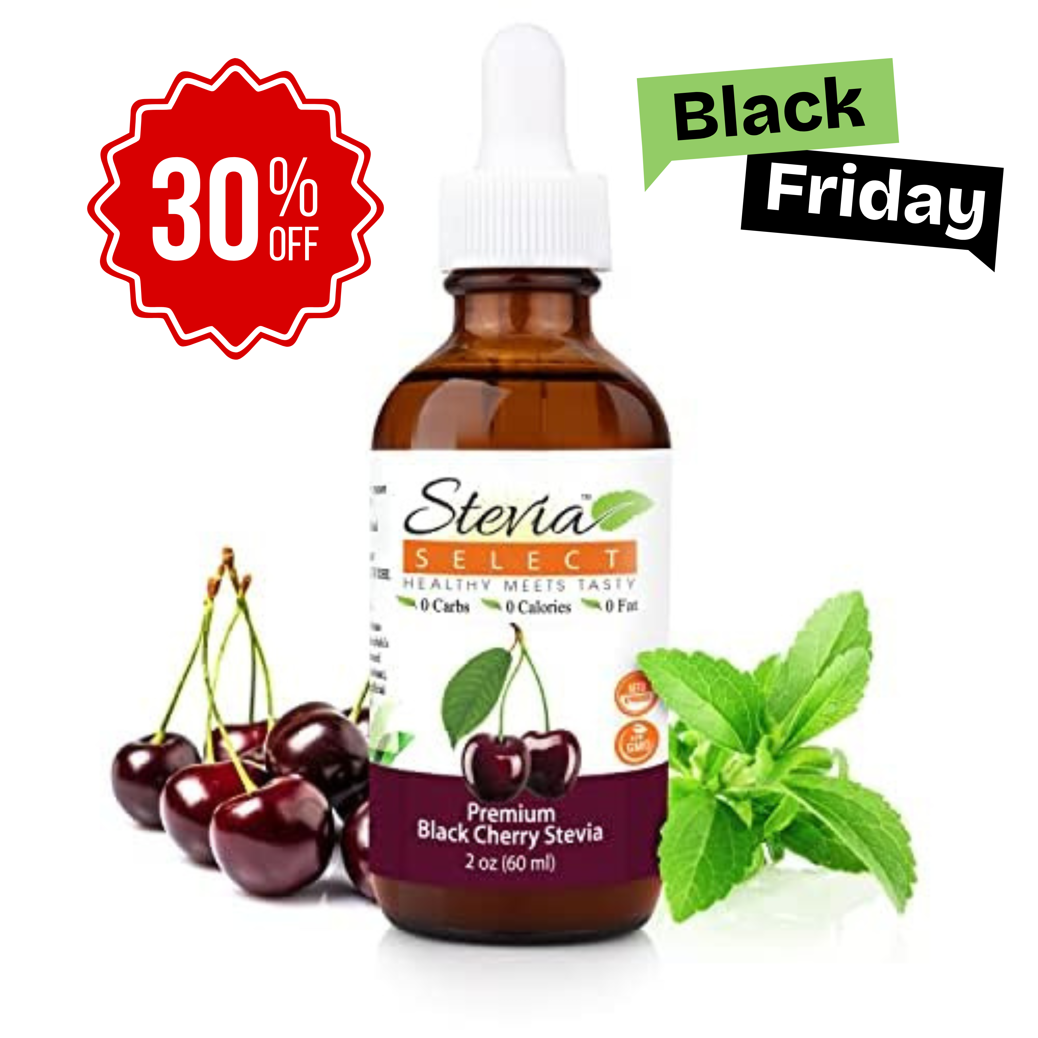 Stevia Liquid Black Cherry Keto Flavor Drops 2 oz - No Erythritol