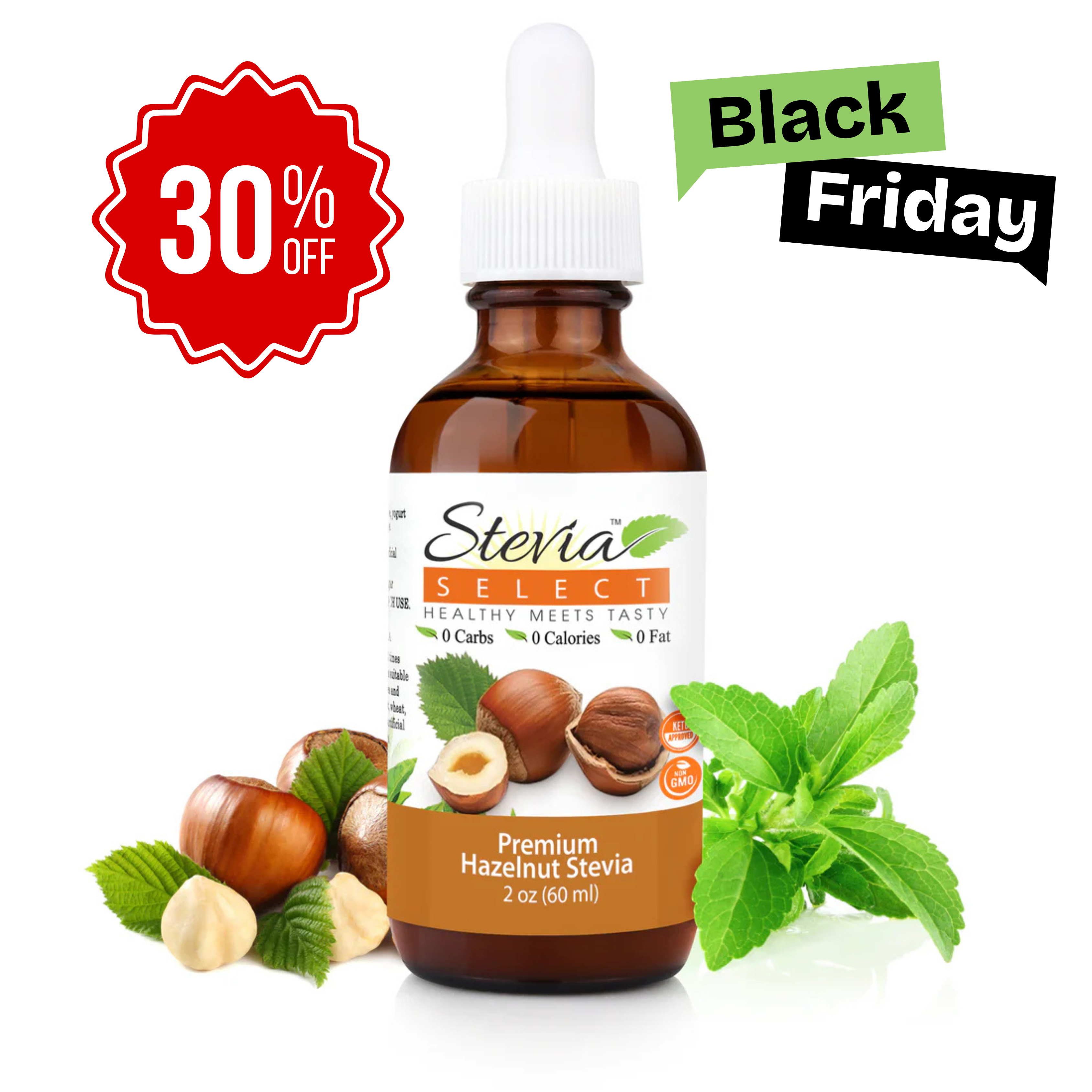 Stevia Liquid Hazelnut Keto Flavor Drops 2 oz - No Erythritol