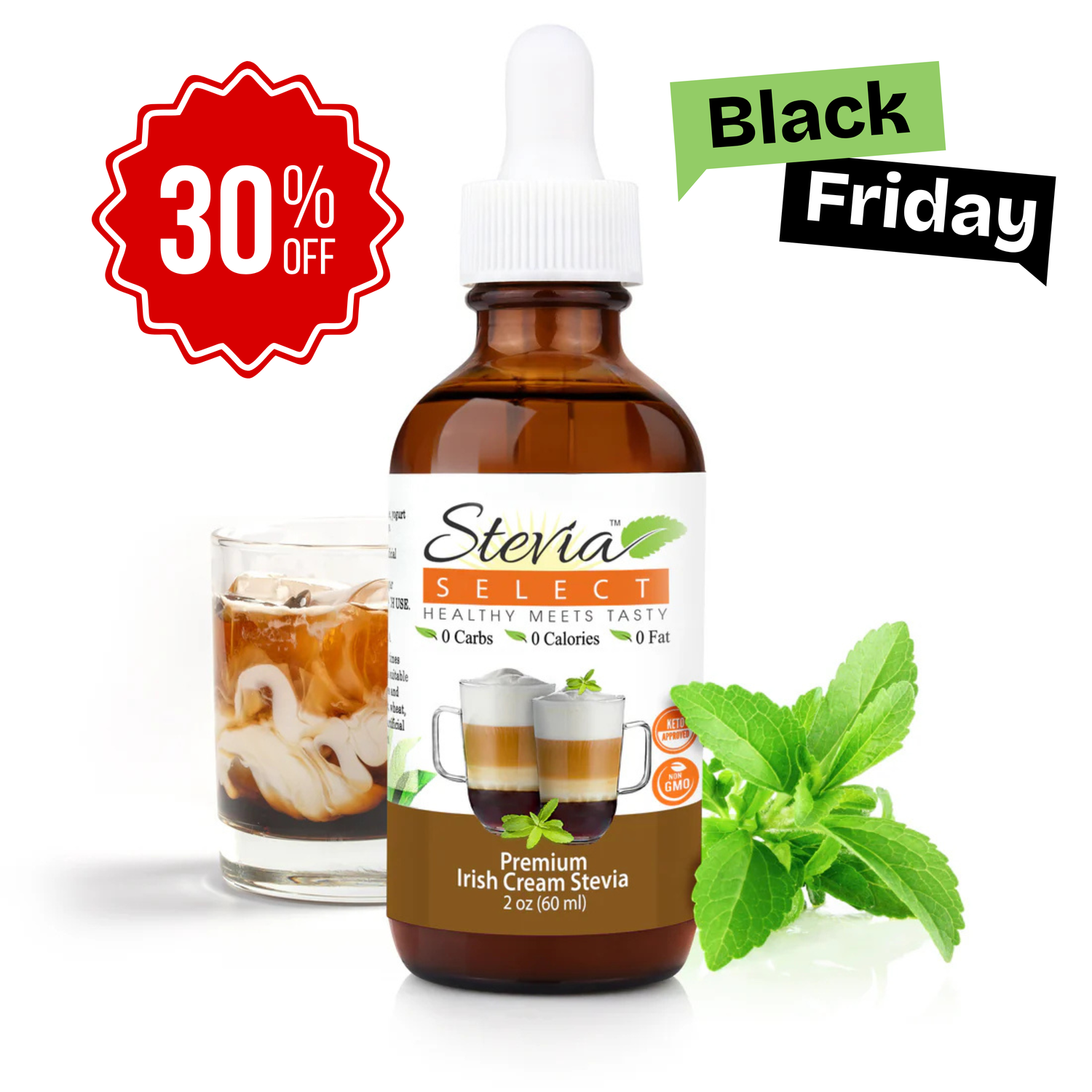 Stevia Liquid Irish Cream Keto Flavor Drops 2 oz. - No Erythritol