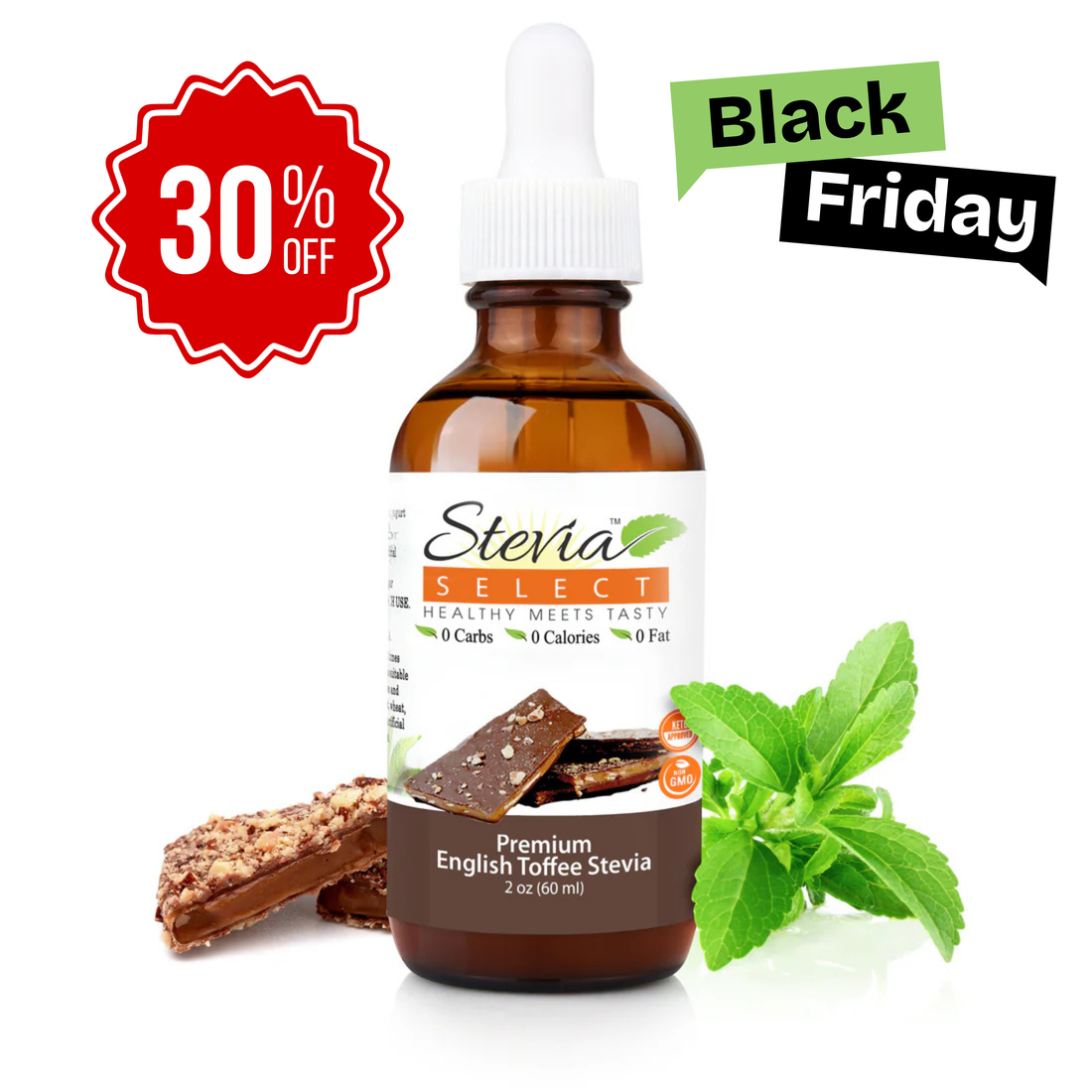Stevia Liquid English Toffee Keto Flavor Drops 2 oz - No Erythritol