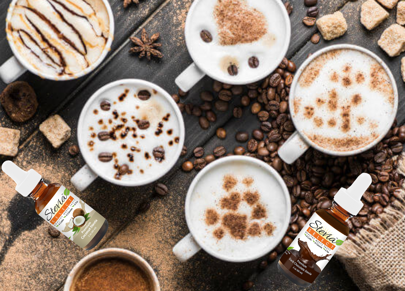 stevia select Keto sugar-free coffee flavors. Pure stevia and stevia flavors. sugar free keto coffee sweeteners. diabetic friendly and will not effect glycemic levels. Keto coffee sweeteners all natural sugar substitute.